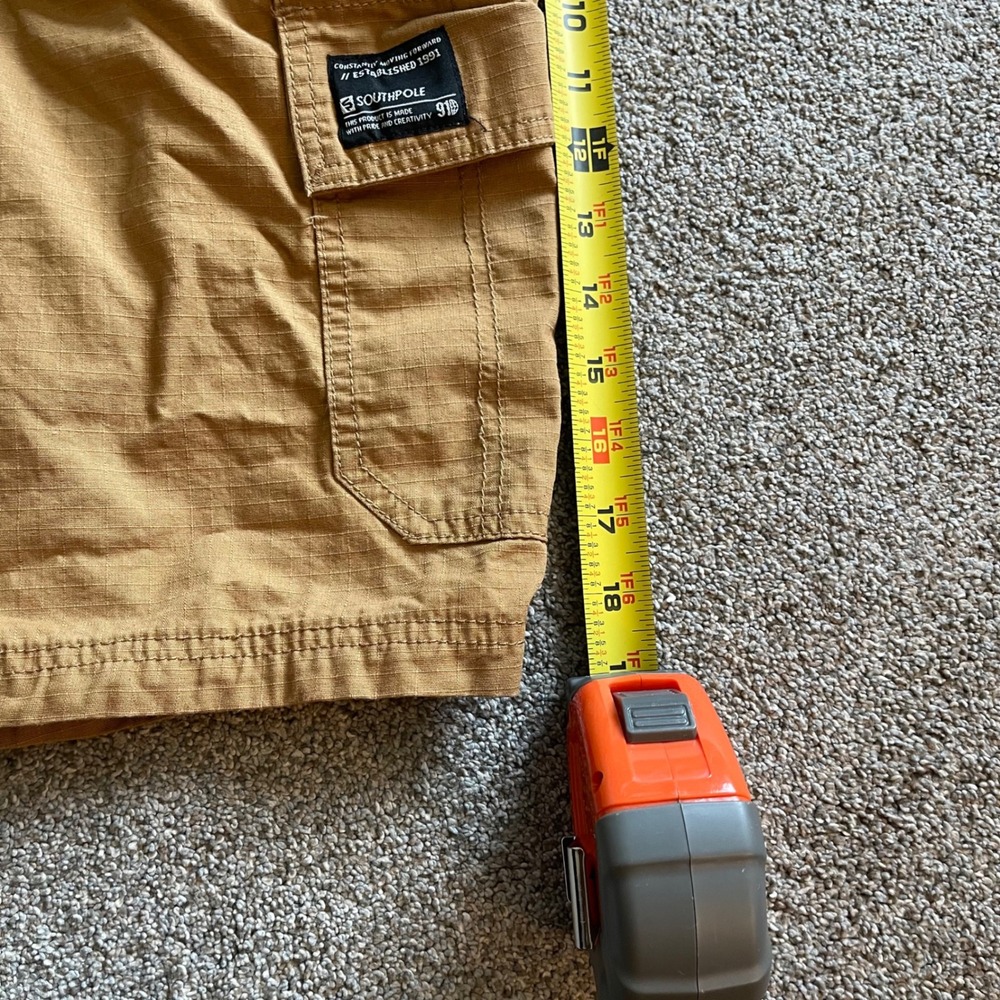 Y2K BAGGY Southpole Cargo Shorts Mens Small Tan Ripstop Elastic Waist Drawstring - Picture 5 of 7